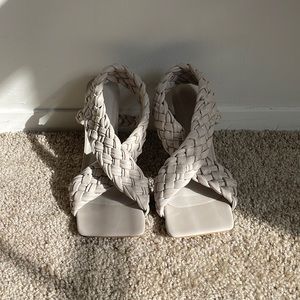 Gray/nude braided leather heels